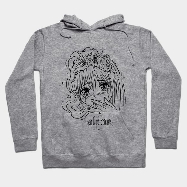 Alone Anime Manga Girl Smoking Hoodie by MaxGraphic